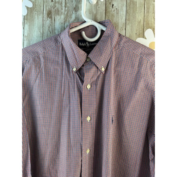 Ralph Lauren Men's Button Up Shirt Sz M‎ 15.5 Red Blue Check Yarmouth Cotton - Picture 2 of 8